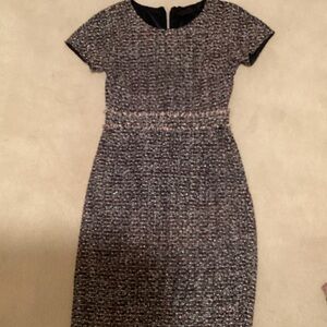 J. Crew Black and Gray Tweed Midi Dress With Red